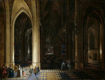 The Interior of Antwerp Cathedral by Candle and Torchlight by Pieter Neefs